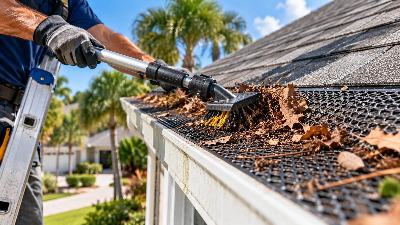 Before gutter guard cleaning in Miramar